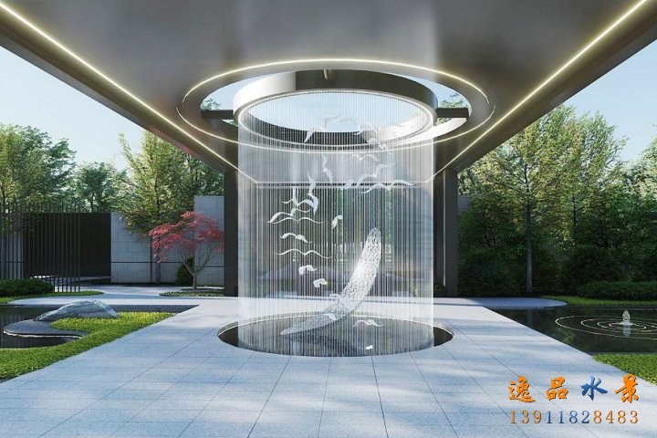 銷(xiāo)售中心拉線(xiàn)水簾流水景觀(guān)